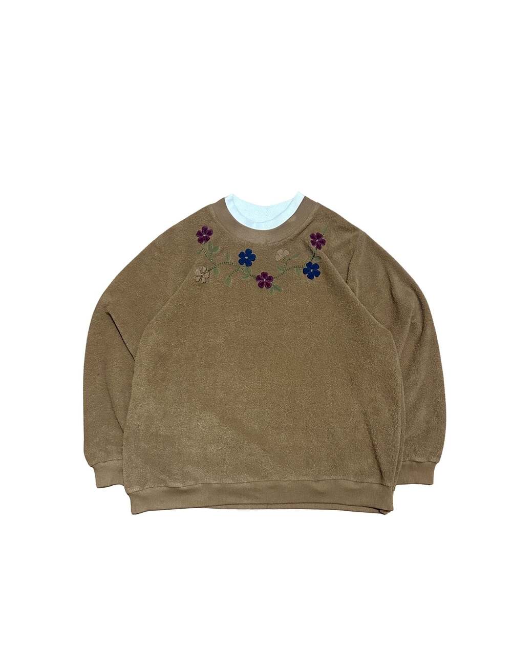 Vintage Floral Embroidered Fleece Sweater